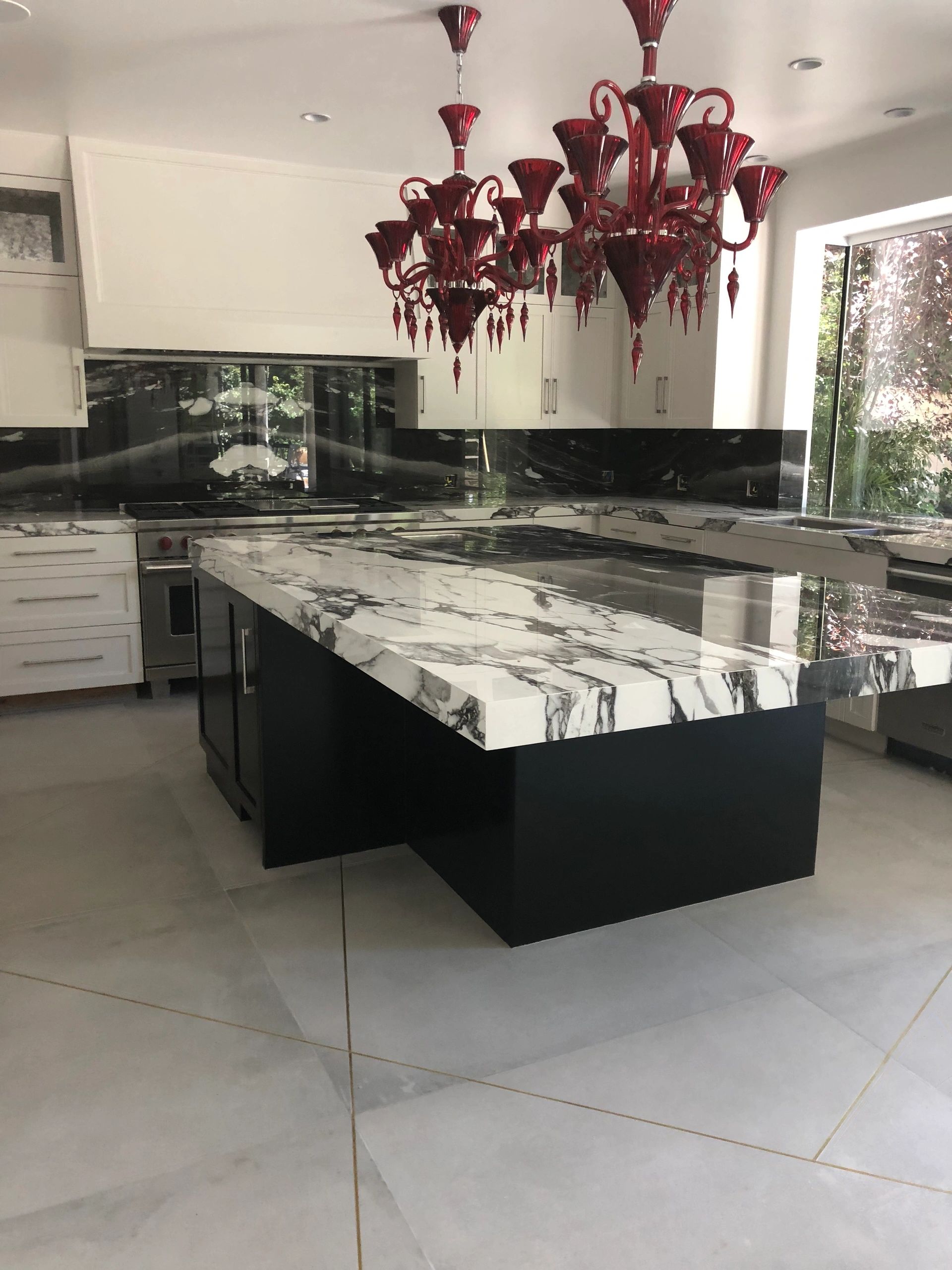 Dramatic Calacatta Renoir Black Vein Porcelain Slab Kitchen